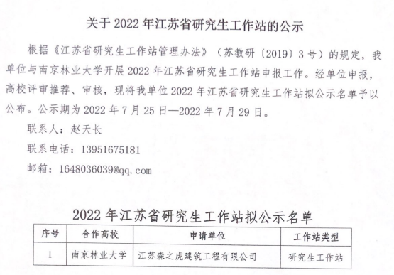 关于 2022 年江苏省研究生工作站的公示